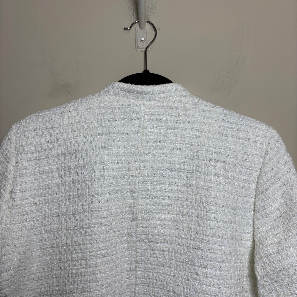 Talbots Petite Metallic Boucle Crop Silver Button Tweed Bomber Jacket Womens MP - Picture 6 of 9
